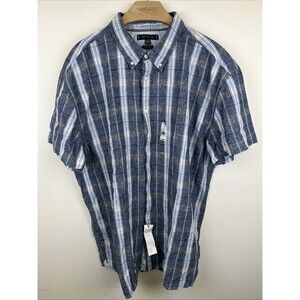Tommy Hilfiger Men’s Plaid Linen Blend Button Down S/S Shirt Size 3XL NWT $79